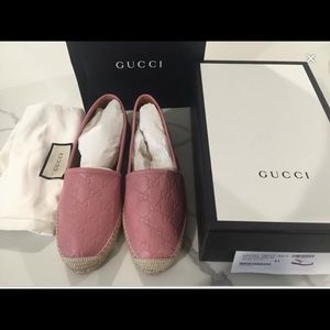 New GUCCI Rose/Pink Leather Espadrilles Size 41